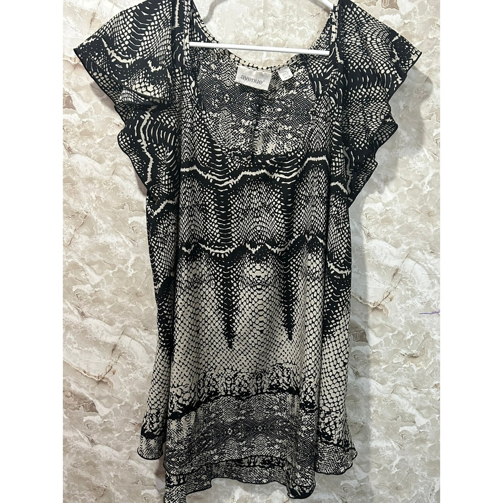 Avenue Snakeskin Print Blouse Flutter Sleeve Plus Size Top 14/16
